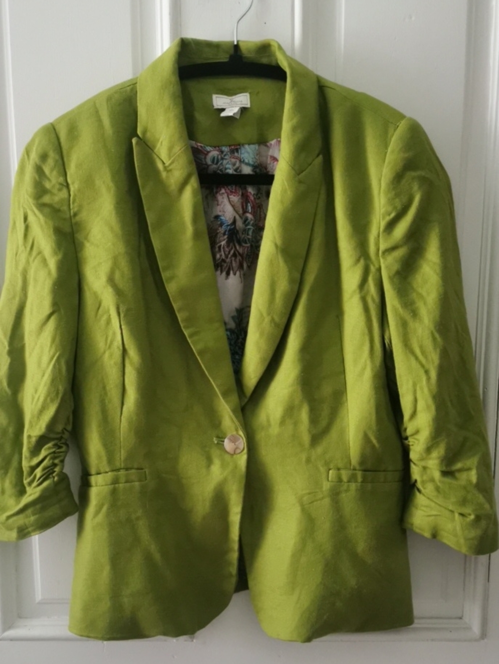 Jules & Leopold Vibrant Lime Green Linen-Blend Women's Blazer Jacket. S
